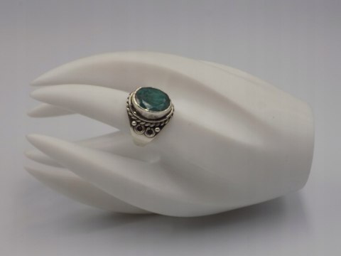 Stary srebrny damski pierścionek SZMARAGD roz.19 srebro biżuteria VINTAGE