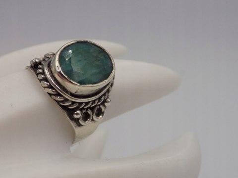 Stary srebrny damski pierścionek SZMARAGD roz.19 srebro biżuteria VINTAGE