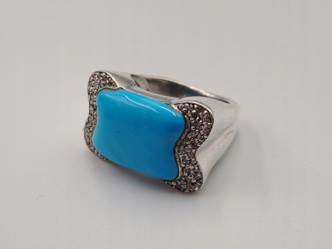 Stary srebrny damski pierścionek TURKUS r. 13/14 srebro biżuteria VINTAGE