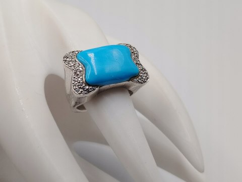 Stary srebrny damski pierścionek TURKUS r. 13/14 srebro biżuteria VINTAGE