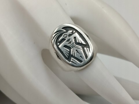 Stary srebrny pierścionek THUNDERBIRD HOPI - r.13 srebro VINTAGE biżuteria