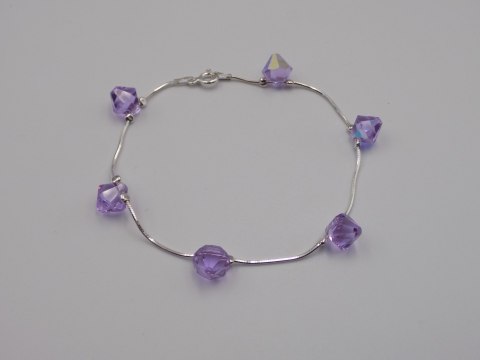 Piękna srebrna damska bransoletka - FIOLETOWE CYRKONIE srebro 925 biżuteria