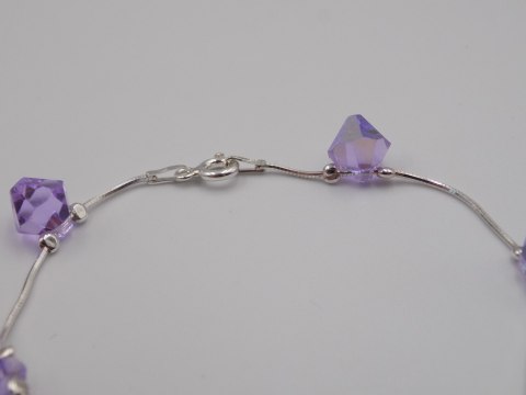 Piękna srebrna damska bransoletka - FIOLETOWE CYRKONIE srebro 925 biżuteria