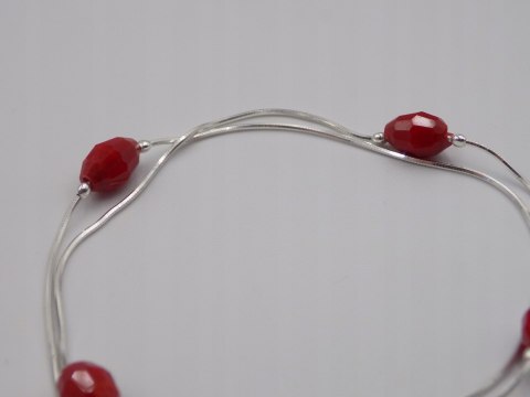 Piękna srebrna damska bransoletka - czerwone koraliki, srebro 925 biżuteria