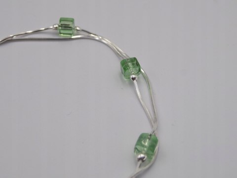 Piękna srebrna damska bransoletka - zielone koraliki, srebro 925 biżuteria