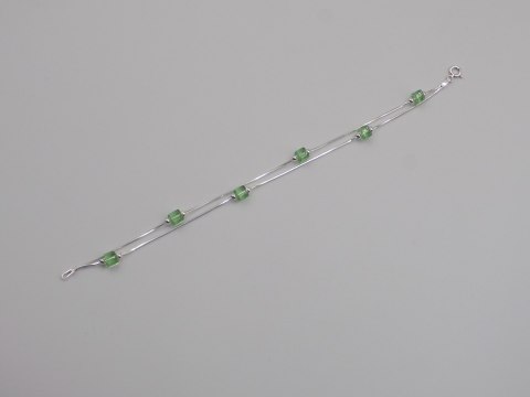 Piękna srebrna damska bransoletka - zielone koraliki, srebro 925 biżuteria