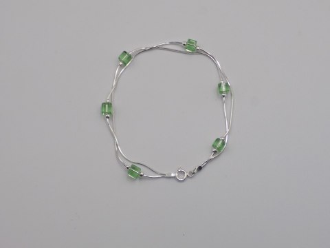 Piękna srebrna damska bransoletka - zielone koraliki, srebro 925 biżuteria