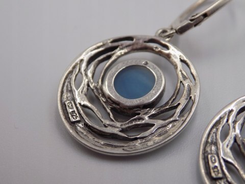 Piękne stare srebrne kolczyki ażurowe AGAT KOŁA srebro VINTAGE biżuteria