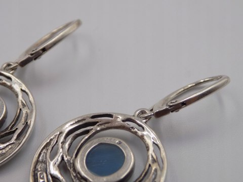 Piękne stare srebrne kolczyki ażurowe AGAT KOŁA srebro VINTAGE biżuteria