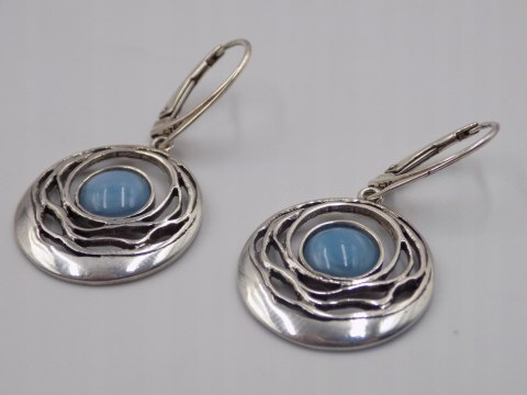 Piękne stare srebrne kolczyki ażurowe AGAT KOŁA srebro VINTAGE biżuteria