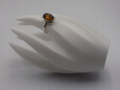 Piękny stary srebrny damski pierścionek BURSZTYN roz.18 biżuteria VINTAGE