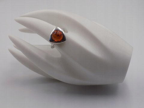 Piękny stary srebrny damski pierścionek BURSZTYN roz.19 biżuteria VINTAGE