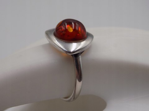 Piękny stary srebrny damski pierścionek BURSZTYN roz.19 biżuteria VINTAGE
