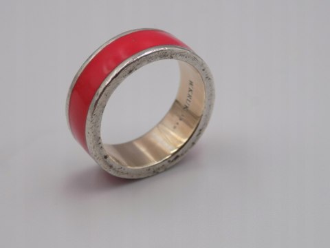 Srebrna obrączka W. Kruk - emalia czerwona roz. 17/18 srebro 925 biżuteria
