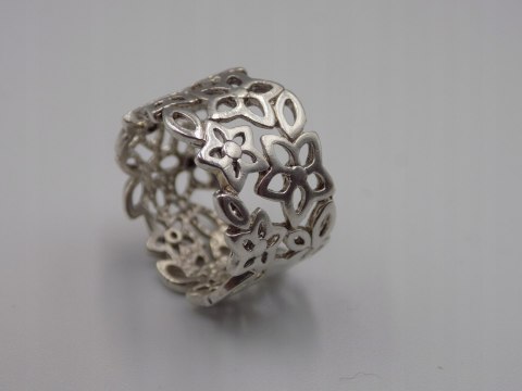 Srebrny ażurowy pierścionek/obrączka KWIATY - r. 11/12 srebro 925 VINTAGE
