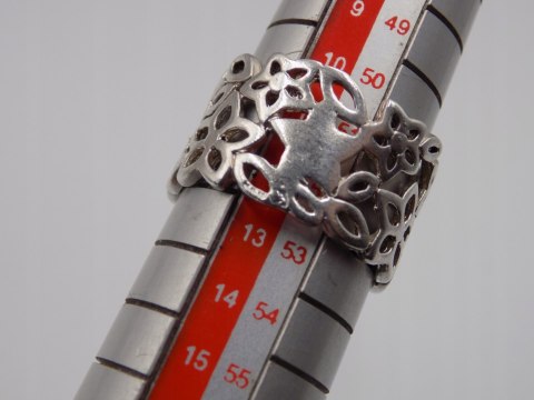 Srebrny ażurowy pierścionek/obrączka KWIATY - r. 11/12 srebro 925 VINTAGE