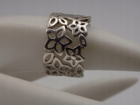 Srebrny ażurowy pierścionek/obrączka KWIATY - r. 11/12 srebro 925 VINTAGE