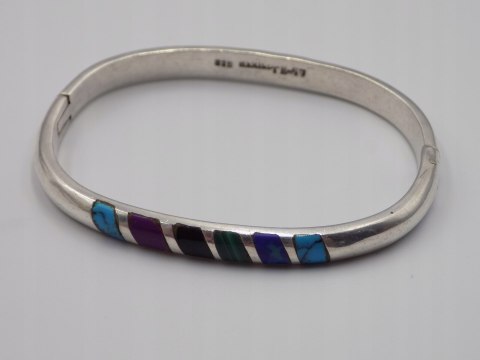 Stara srebrna damska bransoletka KOŁO BANGLA MEXICO 925 TURKUS MALACHIT