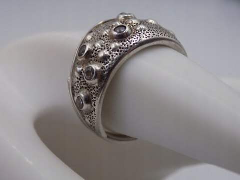 Stary srebrny damski autorski pierścionek/obrączka r. 13/14 srebro VINTAGE