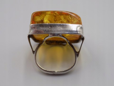 Stary srebrny damski pierścionek BURSZTYN roz.10 srebro biżuteria VINTAGE