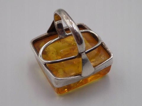 Stary srebrny damski pierścionek BURSZTYN roz.10 srebro biżuteria VINTAGE