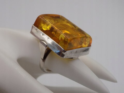 Stary srebrny damski pierścionek BURSZTYN roz.10 srebro biżuteria VINTAGE