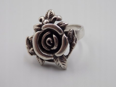 Stary srebrny damski pierścionek RÓŻA roz.12-srebro 925-biżuteria VINTAGE