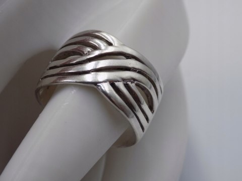 Stary srebrny damski pierścionek obrączka ażurowa r. 22 srebro 925 VINTAGE