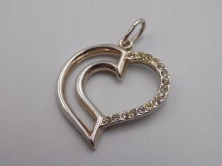 Stary srebrny damski wisiorek/zawieszka SERCE cyrkonie biżuteria VINTAGE