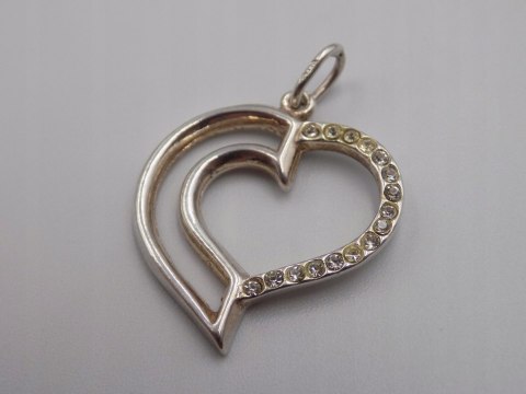Stary srebrny damski wisiorek/zawieszka SERCE cyrkonie biżuteria VINTAGE