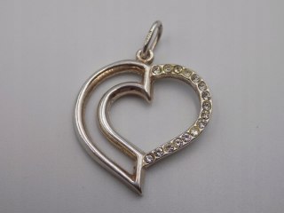 Stary srebrny damski wisiorek/zawieszka SERCE cyrkonie biżuteria VINTAGE
