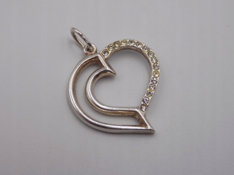 Stary srebrny damski wisiorek/zawieszka SERCE cyrkonie biżuteria VINTAGE