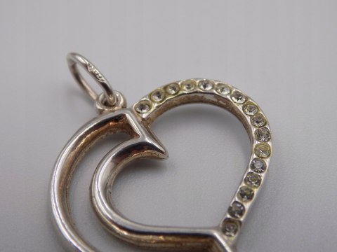 Stary srebrny damski wisiorek/zawieszka SERCE cyrkonie biżuteria VINTAGE
