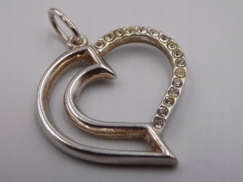 Stary srebrny damski wisiorek/zawieszka SERCE cyrkonie biżuteria VINTAGE