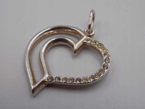 Stary srebrny damski wisiorek/zawieszka SERCE cyrkonie biżuteria VINTAGE