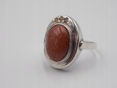 Stary srebrny pierścionek PIASEK PUSTYNI cyrkonie roz.14 biżuteria VINTAGE