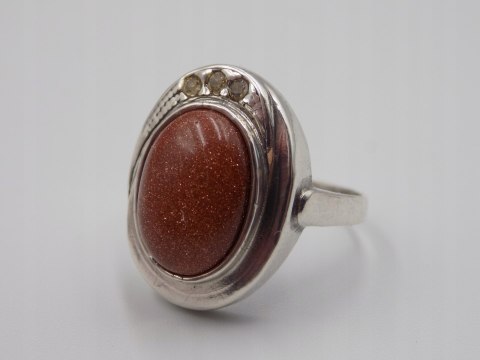 Stary srebrny pierścionek PIASEK PUSTYNI cyrkonie roz.14 biżuteria VINTAGE