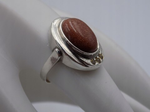 Stary srebrny pierścionek PIASEK PUSTYNI cyrkonie roz.14 biżuteria VINTAGE