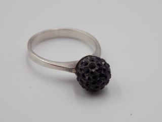 Stary srebrny pierścionek czarna KULA cyrkonie roz.12 biżuteria VINTAGE