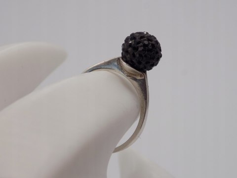 Stary srebrny pierścionek czarna KULA cyrkonie roz.12 biżuteria VINTAGE