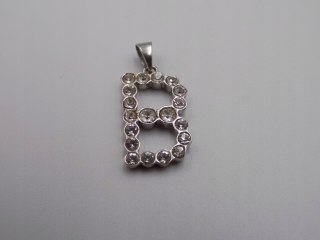 Stary srebrny wisiorek/zawieszka " B " CYRKONIE srebro VINTAGE biżuteria