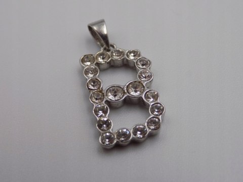 Stary srebrny wisiorek/zawieszka " B " CYRKONIE srebro VINTAGE biżuteria