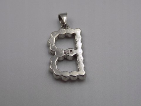 Stary srebrny wisiorek/zawieszka " B " CYRKONIE srebro VINTAGE biżuteria