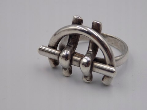 Autorski,stary,srebrny,damski pierścionek KLAMRA roz. 13 srebro 925 VINTAGE