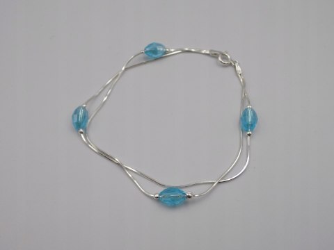 Piękna, srebrna, damska bransoletka - błękit niebieski srebro 925 biżuteria