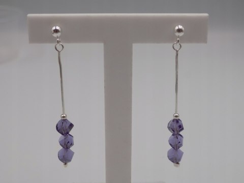 Piękne, damskie, srebrne kolczyki FIOLETOWE CYRKONIE srebro 925 biżuteria