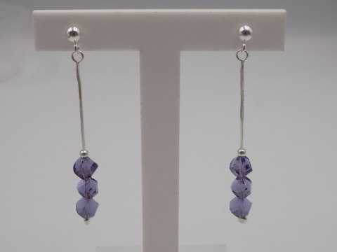 Piękne, damskie, srebrne kolczyki FIOLETOWE CYRKONIE srebro 925 biżuteria