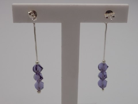 Piękne, damskie, srebrne kolczyki FIOLETOWE CYRKONIE srebro 925 biżuteria