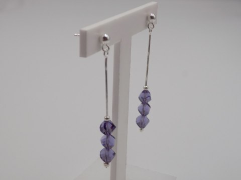 Piękne, damskie, srebrne kolczyki FIOLETOWE CYRKONIE srebro 925 biżuteria