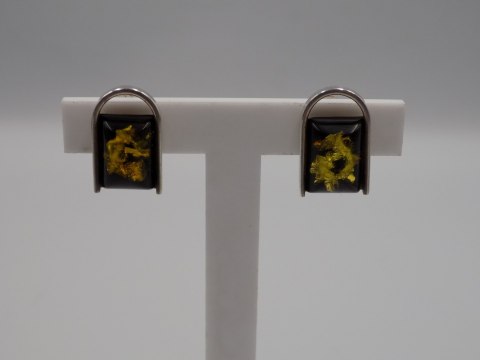 Piękne, stare, srebrne klipsy BURSZTYN - srebro 925 - VINTAGE biżuteria